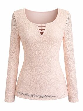 Candie’s Blush Pink Lace Long Sleeve Top | Size M | NWT | Romantic Chic